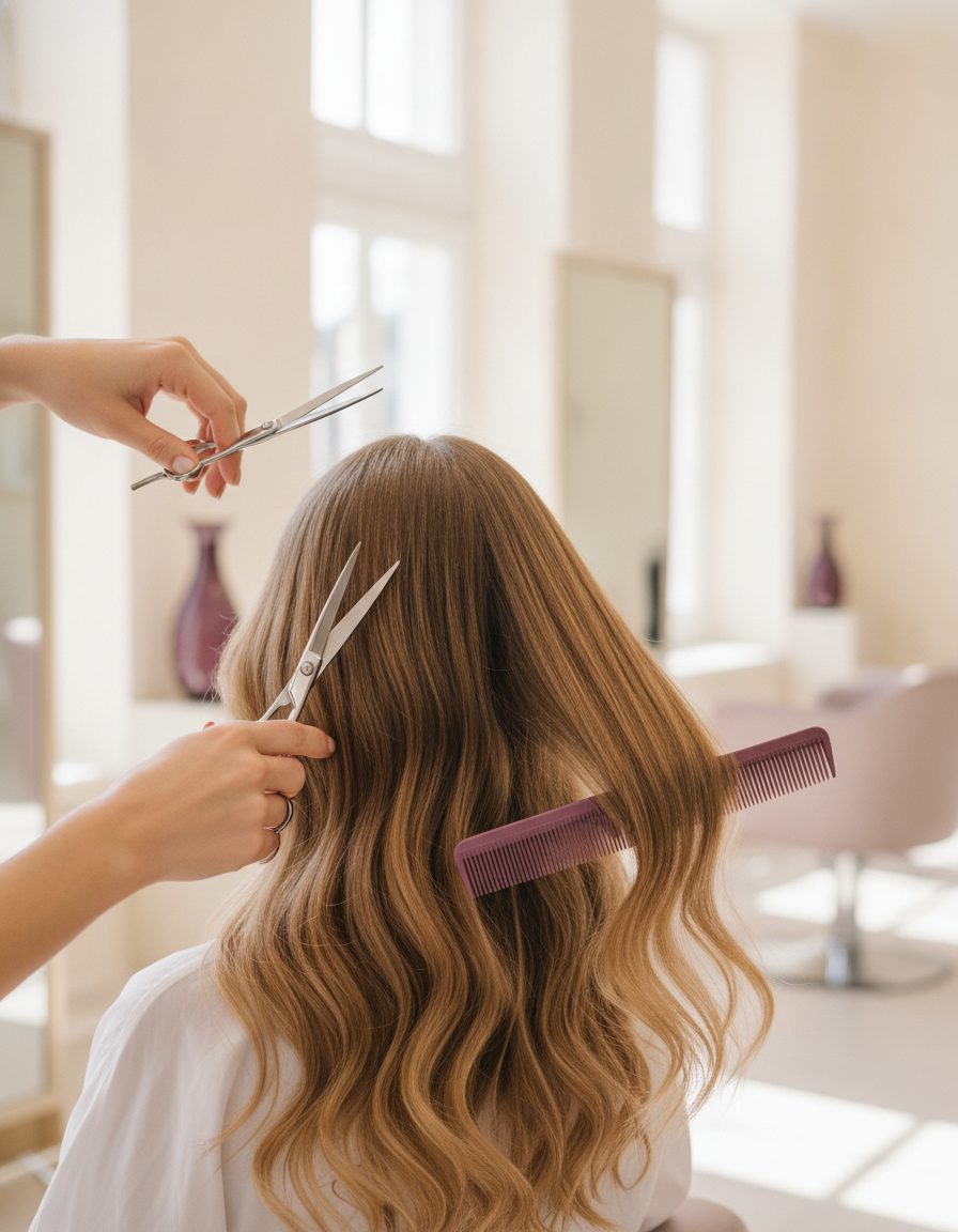 Shears shaping longer hair